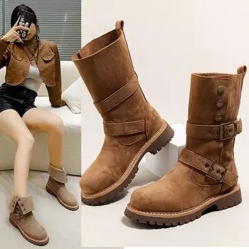 Fashion Winter New Women s High-top Casual Walking Sneakers 2024 Trendy Suede Mid-calf Designer Comfortable Running Motorcycle Shoes 35 хаки