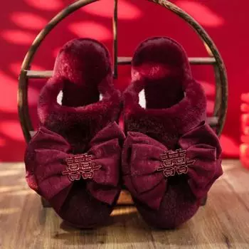 fashion Winter New Women s Home Red Bow Happy Word Decorative Baotou Fluffy Cotton Mop 36 чёрный