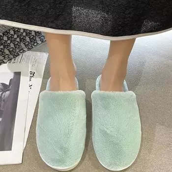 Модная зимняя новая женская домашняя теплая нескользящая пушистая плоская подошва мочалка из сплошного цвета из хлопка 36-37 чёрный