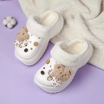 Fashion Winter Plus Velvet Platform Slippers Women Fashion Casual White Furry Women s Clogs Outdoor Keep Warm Plush Slippers For Women 35-36