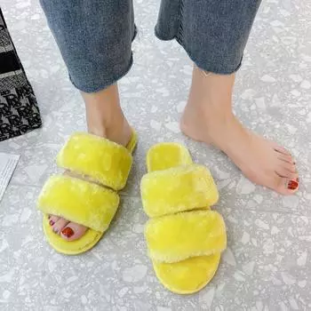 Fashion Winter Plush Slippers Women Home Fashion Leopard Fluffy Soft Indoor Floor Ladies Open Toe Slides Winter New Warm Cotton Slippers 36-37 серый
