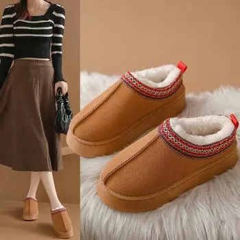 Fashion Winter Retro Women Snow Warm Suede Leather Lazy Loafers Warmer Ladies Heightening Platform Shoes Woman Flat Botas Mujer Shoes 36