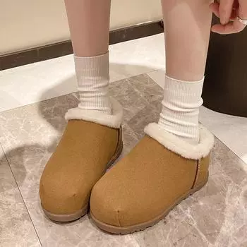 Fashion Winter Round Toe Women s Snow Boots 2024 Hot Sale Thick-soled Warm Plush Mid Heel Water Proof Casual Snow Women Boots 35 хаки