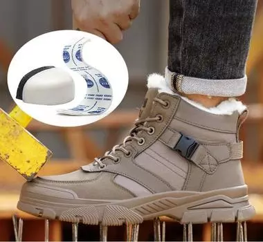 Fashion Winter Safety Shoes Men Plush Warm Winter Boots Steel Toe Shoes Work Boots Indestructible Shoes Puncture-Proof Snow Boots 39 хаки