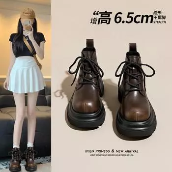 Fashion Winter Shoes and Boots Women s Flat Heel Round Toe 2024 New Fashion Women s Ankle Slip-on Lace-up Shoes 35