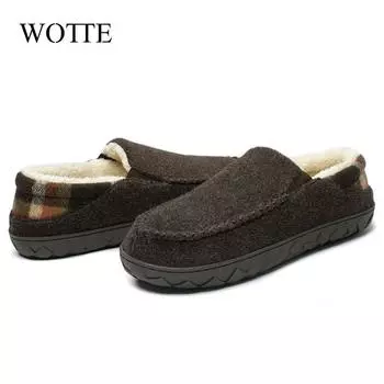 Fashion Winter Slippers Warm Men Shoes Waterproof Couples Casual Shoes Non-Slip Plush Cotton Indoor Outdoor Cozy Home Slides Big Size 50 40 темно серый