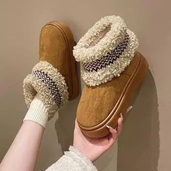 Fashion Winter Snow Boots for Women Thick Sole EVA Comfortable Warm Ankle Boots Outdoor Non-slip Heel Women Plus Fleece Cotton Slippers 36-37 малиновый