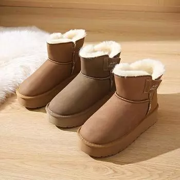 Fashion Winter Snow Boots For Women Thicken Plush Warm Cotton Padded Shoes Woman Fashion Imitation Wool Thick Platform Ankle Boots 35 коричневый