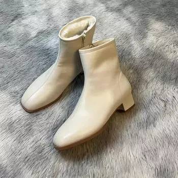 Fashion Winter Snowy Boots Women s Sheep Fur One Piece Square Head Thickened Warm Short Boot Fashion Middle Heel Ankle Boots Autumn 2024 35