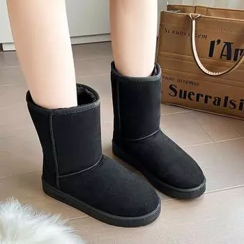 Fashion Winter Solid Color Non-slip Boots for Woman Wear Resistant 2024 High Quality Fashion Rear Tie Female Ankle Boots Botines Mujer 35 чёрный