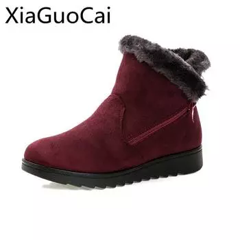 Fashion Winter Warm Fashion Women Snow Boots Mother Mom Wedges Platform Female Winter Ankle Boots Zip Snow Boots 5.5 чёрный