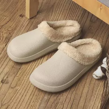 Fashion Winter Warm Fur Men Slippers Plush Casual Slippers Men Waterproof Indoor Home Cotton Shoes Men Fur Slides Winter House Footwear 38-39 бежевый