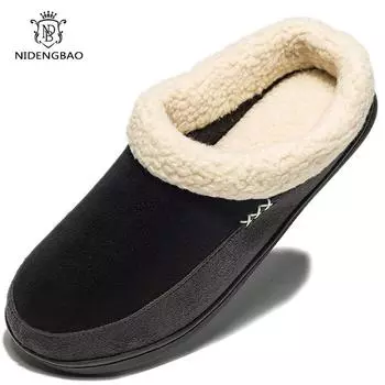 Fashion Winter Warm Fur Slippers Men Couples House Non-Slip Soft Shoes Women Comfort Flat Heel Home Indoor Bedroom Zapatillas Casa Mujer 39-40