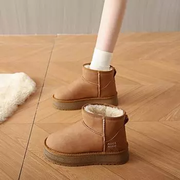 Fashion Winter Warm Short Plush Women s Snow Boots 2024 Hot Sale Warm Mid Heel Water Proof Casual Comfortable Women Ankle Boots 34 бежевый