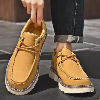 Fashion Winter Wearable Casual Men’s Round Toe Oxford Shoes Top Comfort Men Youth Latest Trend Leather Thick Soled Non-slip Work Shoes 38 хаки