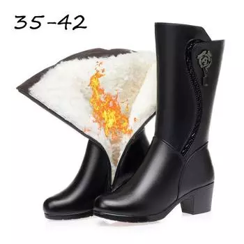 fashion Winter Women Fur Mid-calf Boots Female Thick Plush Warm Snow Boots Mother Waterproof Non-slip Booties Black Plush Botas De Mujer 35