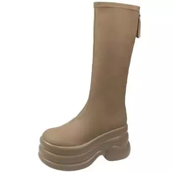 fashion Winter Women Knee-High-Boots Fashion Back Zippers Thick Bottom Knight Bota Shoes Ladies Comfort Long Booties 34