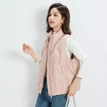 FASHION Winter Women s 90 Down Light Down Vest Women s Vest Women s Striped Down Jacket Plus Size Clothes S розовый