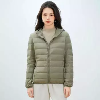 FASHION Winter Women s 90 Fleece Women s Hooded Hooded Seamless Pressed Down Jacket Short Large Size Jacket Clothes S белый