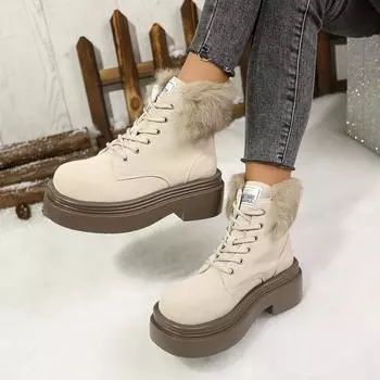 Fashion Winter Women s Ankle Boots Round Toe Plus Velvet Keep Warm Platform Shoes for Women Boots Outdoor Casual Women s Platform Boots 35 бежевый