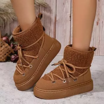 Fashion Winter Women s Boots High-top Snow Boots Thickened Plush Warm Simple And Versatile Comfortable Cotton Shoes DLSYXD Brand shoes 36 коричневый