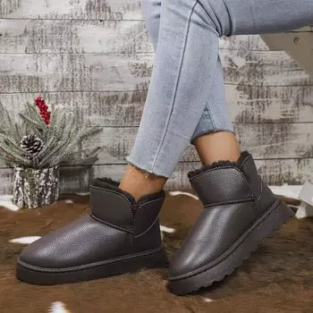 fashion Winter Women s Boots Round Toe Flat Shoes for Women Slip-on Platform Snow Boots Outdoor Light Causal Keep Warm Big Size Shoes 36 кофейный