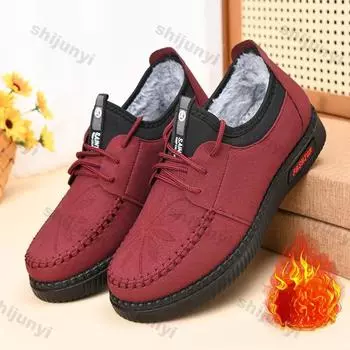 Fashion Winter Women s Shoes Plush New Snow Boots Soft Soled Warm Cotton Shoe, Outdoor Casual Lace Up Anti Slip Sports Shoes Sneakers 35 красный