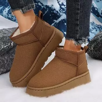 Fashion Winter Women s Short Plush Warm Snow Boots Casual Shoes New Suede Fur Ankle Boots Flat Shoes Women s Shoes 36 бежевый
