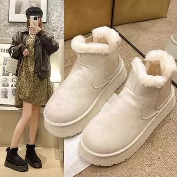 Fashion Winter Women s Snow Boots Plush Warm Anti-Slip Waterproof Women s Flat Sneakers Casual Women s Ankle Boots 36 бежевый