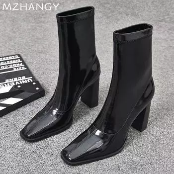 fashion Winter Women Snow Ankle Boots Leather High Heels Fashion Sexy Shoes Women 2024 Trend New Designer Pumps Goth Classic Botas Mujer 35 чёрный