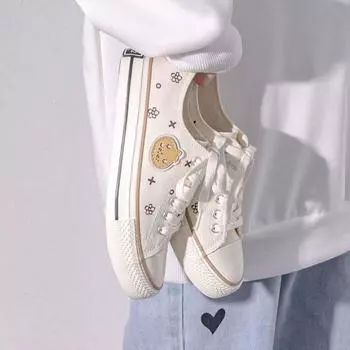 Fashion Woman Footwear Canvas Kawaii Off White Lace Up Flat Cute Shoes For Women Chic Point Hot Offer 2024 New Designer Trends Autumn On 35
