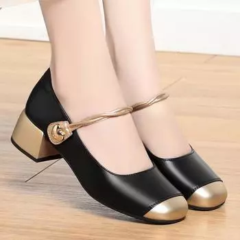 Fashion Woman Gentle 5cm Block High Heels Temperament Mary Jane Shoes Female Daily Metal Chain Buckle Stap Multicolor Party Prom Shoes 35 абрикосовый