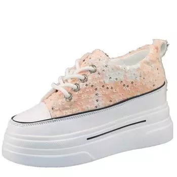 fashion Woman Height Increasing Shoes 8CM Heels Spring Summer Wedges Breathable Women Sneakers Casual Platform Trainers White Shoes 34 розовый