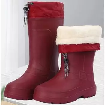 Модные женские резиновые сапоги, новые высокие резиновые сапоги из ЭВА, женские теплые и плюшевые водонепроницаемые резиновые сапоги, нескользящие сапоги для рыбалки и отдыха на воде 37 бордовый