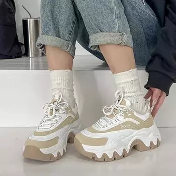 Fashion Woman Thick Bottom Sneakers 2024 Sneakers Women Casual White Shoes Spring Platform Leather Fashion Height Increasing Shoes 35-40 35 чёрный