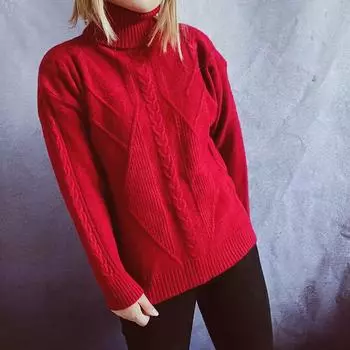 Fashion Women And Winter Printing Knitted High Collar Long Sleeve Pullover Sweater Casual Sweater XL