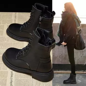 Fashion Women Ankle Boots Spring Slip On Platform Leather Boots Motorcycle Retro Boots Britain Ladies Shoes Batos Mujer Hot Sale 35