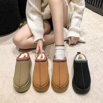 Fashion Women Ankle Snow Boots Winter New Brand Fur Short Plush Warm Flats Slippers Shoes 36 хаки