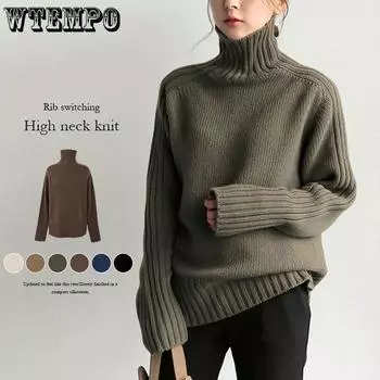 Fashion Women Autumn and Winter Printing Knitted High Collar Long Sleeve Pullover Sweater Casual Sweater OneSize чёрный