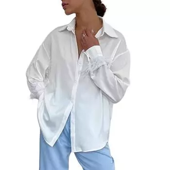 МОДА Женская осенняя блузка с длинными рукавами, элегантная, шикарная, чистого цвета для работы S белый