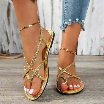 fashion Women Beach Woven Hollow Sandals Women Flats Casual Clip Toe Sandals Summer 2024 New Fashion Walking Zapatos Dress Femme Slides 36 серебряный