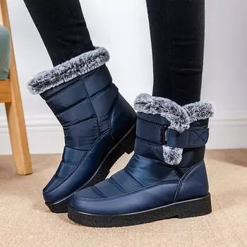 fashion Women Black Warm Flat Heel Ankle Boots Autumn Winter Hook Loop Lightweight Plush Short Boots Casual Cotton Fabric Snow Shoes 36 чёрный