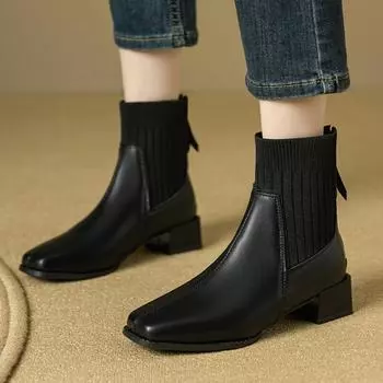 Модные женские сапоги 2024 года, новые весенние и осенние, британский стиль, тонкие и тонкие женские сапоги, остроносые, тонкие, на молнии, телесного цвета, туфли для женщин 35 чёрный