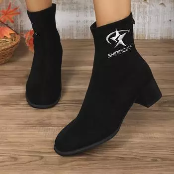 Fashion Women Boots Autumn Winter New Mid-heel Round Head Ankle Boots Women Fashion Comfortable High Heels Shoes Women Botas De Mujer 36 чёрный