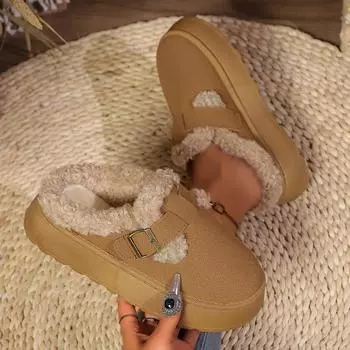 Fashion Women Boots Fashion New 2025 Autumn Winter Toe Wrap Warm Cotton Slippers Thick Sole Platform Slides Women Outdoor Walk Shoes 36 бежевый