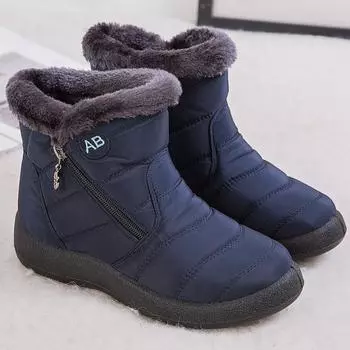 fashion Women Boots Flat Low Heels Ankle Boots For Women 2024 Winter Shoes Woman Fur Botas Mujer Keep Warm Snow Boots Winter Botines 35 синий