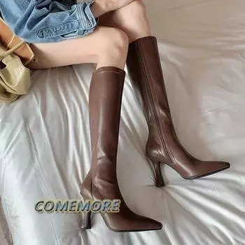 Fashion Women Boots High Heel Boots Sexy Knee High Boots Ladies Pointed Toe Side Zipper Shoes Autumn Fashion Knight Boot Luxury Designer 34