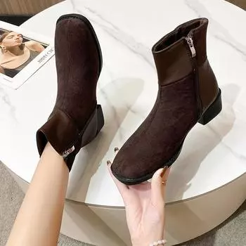 Fashion Women Boots High Heels Stiletto Rubber Short Plush PU Sewing with Hoof Women Boots High Heels Stiletto Rubber Sewing Short Plush 36 чёрный