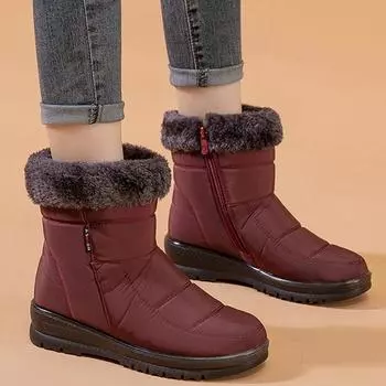 Fashion Women Boots Snow Fur Women Shoes Zipper Platform Fashion Shoes For Women Ankle Boots Waterproof Flat Botas Mujer Winter Shoes 36 красный
