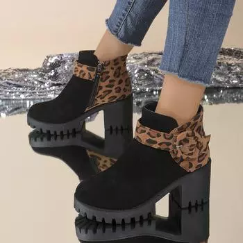 Fashion Women Boots Winter Hot Sale Round Toe Outdoor Leopard Print Women Boots Mixed Colors Fashion Casual Shoes Women botas de mujer 35 чёрный